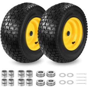 2 Pcs 16x6.50-8 Tubeless Lawn Mower Tire and Wheel, 16x6.5-8 Lawn Mower Tire, with 3/4" Bearing (extra 1" Bushing), 3-5" Offset Hub, 4-Ply Tubeless, 35 PSI, Fits Riding Mower & Lawn Tractors, 715 lbs