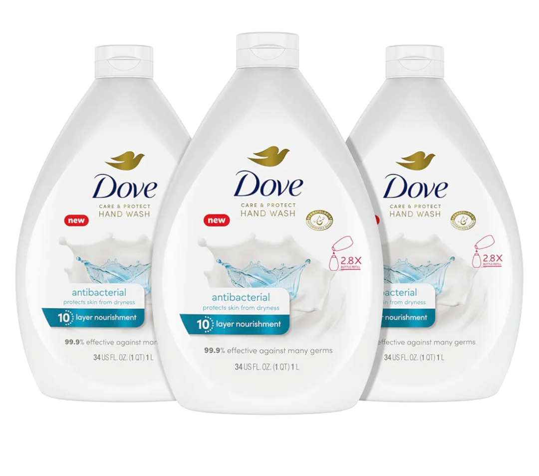 Dove Antibacterial Hand Wash Care & Protect Pack of 3 Protects Skin from Dryness, Moisturizers More Than The Leading Ordinary Hand Soap, 34 oz