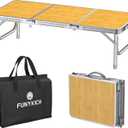 FUNYKICH 3ft Low Folding Camping Table with Carry Bag, 34.2'' Lx15.7'' W Portable Picnic Tables, Lightweight Thicker Aluminum Beach Table with Carry Handle for Beach, Camping, Picnic, Yellow