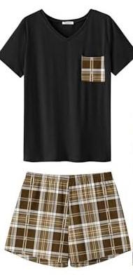 Ekouaer Women's 2Piece Pajama Set Short Sleeve Sleepwear PjTop and ShoPjs Brown Plaid, XXL Ekouaer Women's 2Piece Pajama Set Short Sleeve Sleepwear PjTop and ShoPjs Brown Plaid, XXL