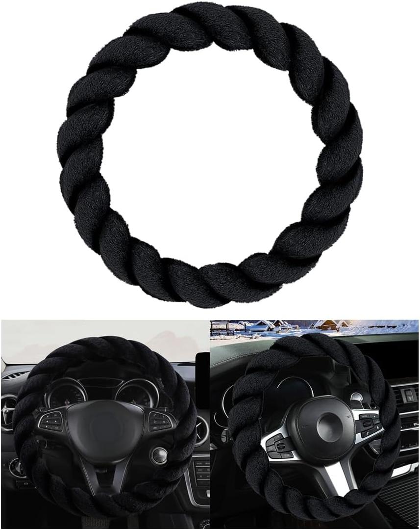 Luxury Fluffy Winter Car Steering Wheel Cover for Women Soft Warm Plush Cute Auto Accessories for Vehicle, Sedan,Universal,Fuzzy,Black,Anti Slip (Black)