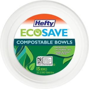 Hefty ECOSAVE Compostable Paper Bowls, 28 Ounce, 15 Count