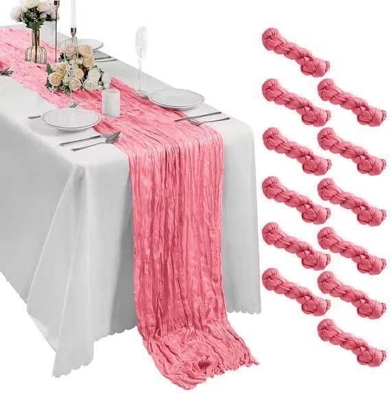 10 Pack Pink Cheesecloth Table Runner 5.91FT, Gauze Table Runner for Wedding Reception Sheer Bridal Shower Birthday Party Boho Table Decoration, Rustic Romantic Wedding Runner