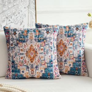 Boho Throw Pillow Covers 18x18 inch Set of 2,Boho Vintage Carpet Pattern Antique Ethnic Decor Double Sided Pattern Cushion Cover Soft Pillow Case Living Sofa Room Bed Square Pillow Cover