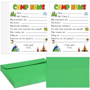 2 x Dunzoom 12 Sets Camp Stationery Greeting Cards for Campers Fill in The Blank Cute Summer Camp Flat Cards with Envelopes for Summer Party Classroom Students Family(Brief)