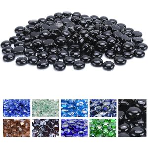 GasSaf Blue Fire Glass Beads for Outdoor Fire Pit, Fireplace, Replaces Existing Gas Logs & Lava Rocks, 3/4 Inch Glass(20 Pound)(Onyx Black)