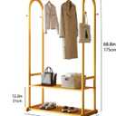 Gold Clothing Rack for Hanging Clothes,Sturdy metal clothes rack,Modern Garment Rack with Bottom Storage Shelves and 6 Side Hooks, Freestanding Wardrobe Rack for Bedroom or Closet, 31.5in