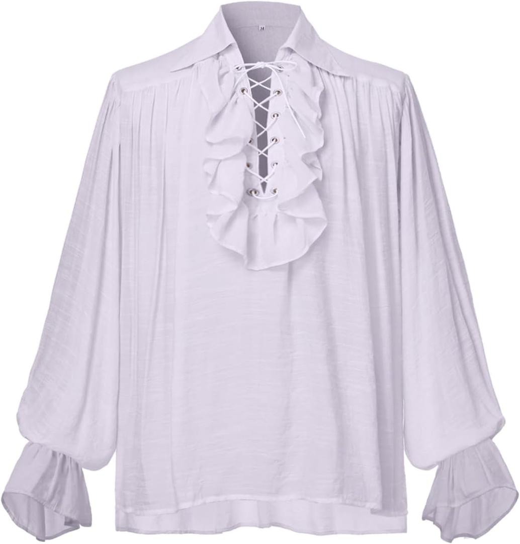 GRACEART Men Pirate Shirt Women Vampire Renaissance Shirts Victorian Ruffled Medieval Costume Cotton Linen Shirt (S)