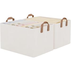 StorageWorks Fabric Storage Bins, Extra Large Storage Baskets for Shelves, Closet Organizers and Storage Bins with Metal Frame, Handles, Jumbo, Natural Color, 2-Pack