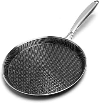 Innerwell Nonstick Crepe Pan 12 inch Stainless Steel Crepe Pan Honeycomb Coating Flat Skillet Tawa Dosa Tortilla Pan, Omelet Pan with All Stove Tops , Induction Compatible