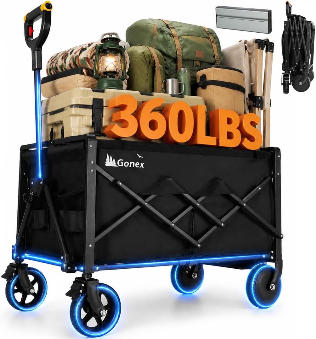 Gonex 36" Electric Wagon Cart Foldable Motorized Beach Camping Wagon, Black-1 Battery, 36.2"D x 43"W x 22"H
