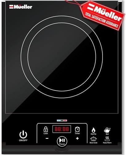 Mueller RapidTherm Portable Induction Cooktop, 1800W Hot Plate Electric Stove Top Burner. 8 Temp Levels, Auto-Off & Pot Detection, LED Display, Child Lock, 4 Programs, Burners for Cooking