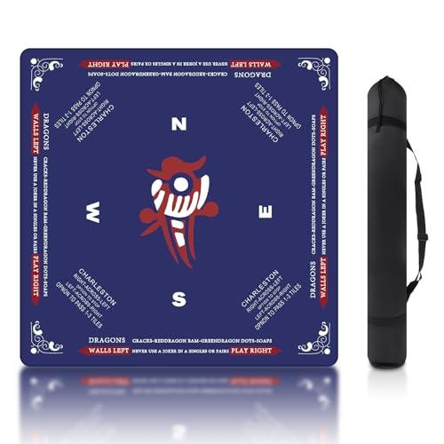 AWMHS Mahjong Mat - 31.5x31.5 Inch Mahjong Mat for Table, Non-Slip Noise Reduction Mahjong Table Mat for Poker, Dominoes, Board Games & Card Games (Dark Blue)