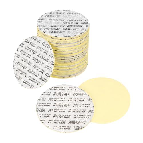 PATIKIL 51mm/2.01" Foam Lid Liner 60pcs Adhesive Round PS Pressure Sensitive Seals, Cap Liners Resistant Tamper for Plastic Glass Jar Bottle Cap Canning Vials Seals Black Text, White