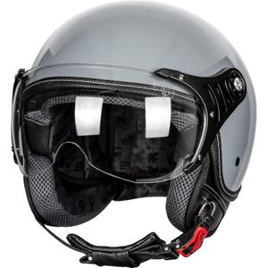 3/4 Motorcycle Helmets Retro Open Face Vespa Scooters Helmet with Clear Visor for Men and Women- DOT Approved (Large, Gray)