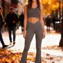Sunzel Mini Flare Leggings for Women V Crossover Mid Rise Workout Flared Yoga Pants with Tummy Control and Wide Leg (Gray, L)