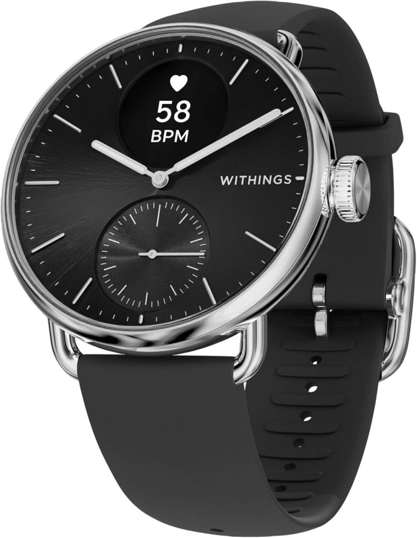 WITHINGS ScanWatch 2 - Hybrid Smart Watch, Heart Rate Monitoring, Fitness Tracker, Cycle Tracker, Sleep Monitoring, GPS Tracker, 30-Day Battery Life, Android & Apple Compatible, HSA/FSA (Black) 38mm