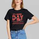 Racing Shirts for Women Race Day Tshirt Car Flag Printed Tee Racing Race Team Lover Short Sleeve Tops (Gray, XXL)