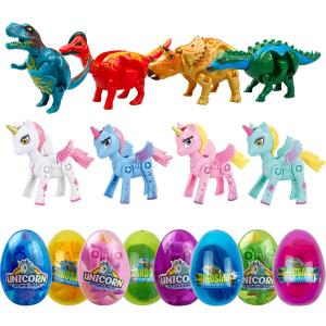 Anditoy 8 Pack Jumbo Unicorn & Dinosaur Deformation Eggs Prefilled Plastic Easter Eggs with Toys Inside for Kids Boys Girls Toddlers Easter Basket Stuffers Gifts Fillers Party Favors