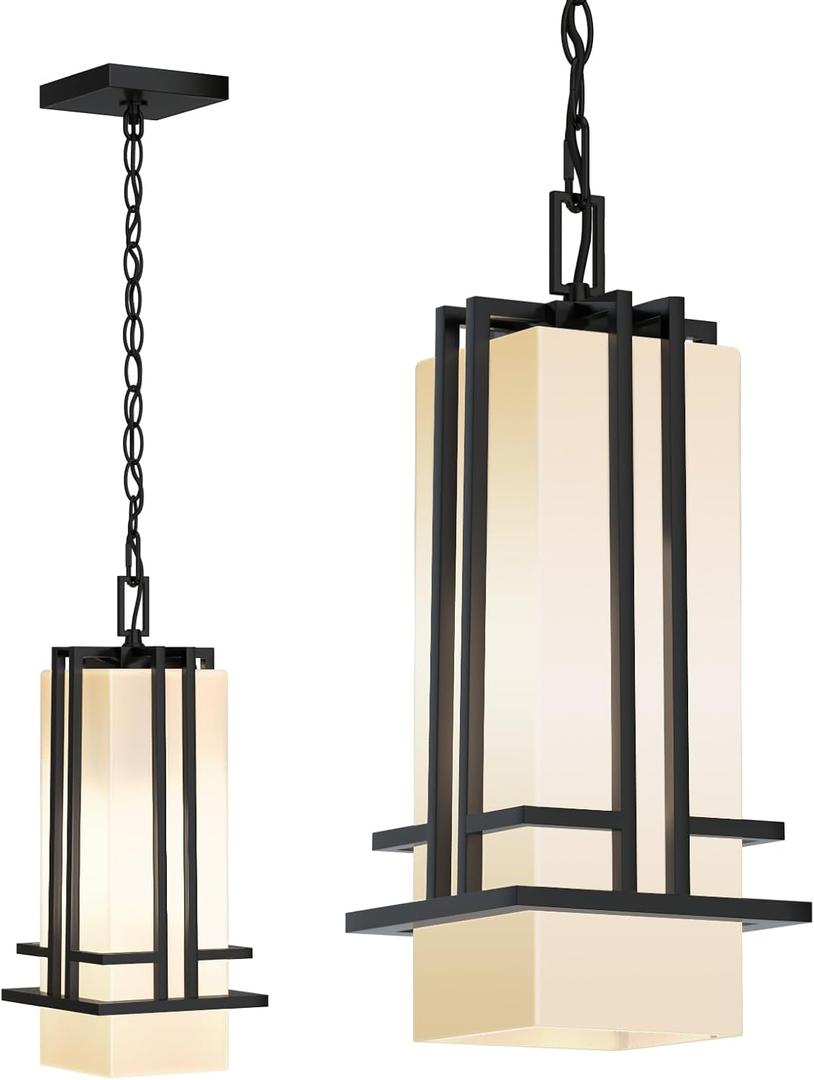 Outdoor Pendant Light Fixture - Aluminum Exterior Hanging Lantern, Outdoor Hanging Light with Black Adjustable Chain Outdoor Pendant Lights for Porch Patio (Max 50''H, 1 pc)