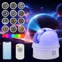 Observatory-Inspired Star Projector for Kids & Adults  HD Focus Adjustable Galaxy Lamp with 12 Discs, Voice Astronomy Education, Auto Shut-Off, White Noise, Rotating & Brightness Control