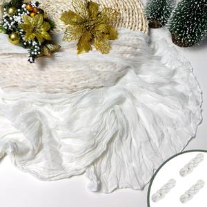 Booque Valley White Table Runner 3 Pack Cheesecloth 10ft Super Soft Boho Wrinkled Gauze Sheer Cloth for Baby Shower Baptism Birthday Party Wedding Christmas Centerpiece Table Decoration, 35x120 Inch