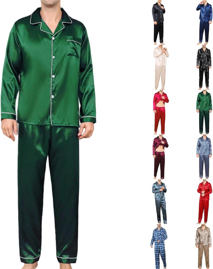 Men's Silky Satin Pajama Sets Mens Sleepwear Big and Tall Pajamas for Men Loungewear Summer Pjs Lounge Set M-5XL (Kj2006)