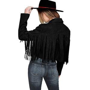 PRETTYGARDEN Women's Fringe Faux Suede Leather Jackets 2025 Fashion Tassel Motorcycle Cropped Coats (Black,X-Large)