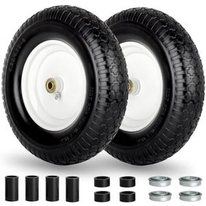 GICOOL 16" Flat-Free Solid Tire and Wheel, 4.80/4.00-8" Wheelbarrow Tire, 3" Centered Hub, 5/8" Axle Bore Hole,for Garden Wagon Cart Trolley Dolly Replacement(2 Pack)