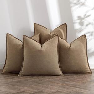 MIULEE Khaki Linen Pillow Covers Pack of 4 Decorative Natural Solid Throw Pillow Covers Soft Accent Boho Farmhouse Couch Pillowcases Modern Home Decors for Living Room Bed Sofa 20x20 Inch