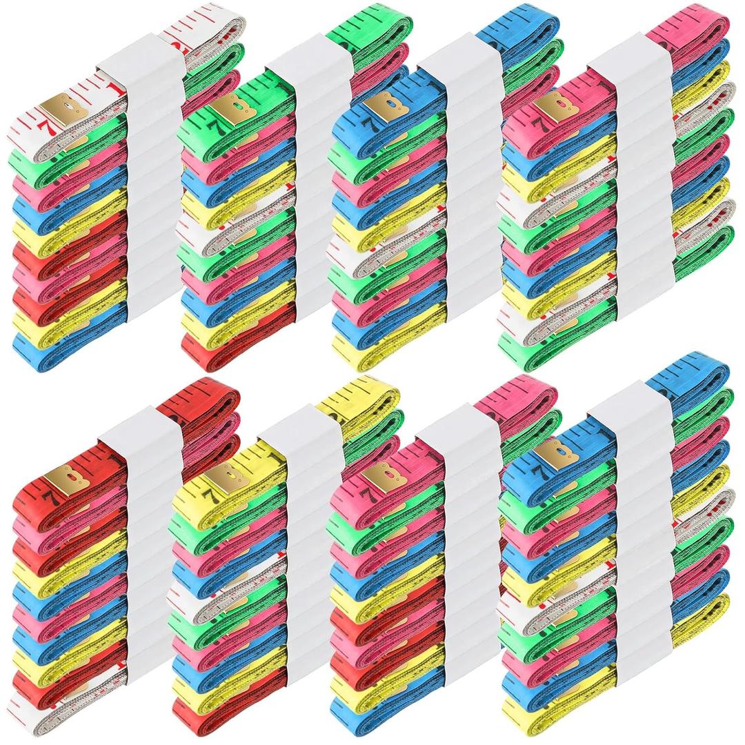 Macarrie 100 Pcs Soft Tape Measure Bulk Double Scale 150 Cm/ 60 Inch Vinyl Body Measuring Tape for Sewing Soft Ruler for Weight Loss Body Measurement Fabric Cloth Tailor Craft, Random Colors