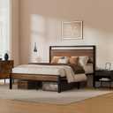 Easy Assembly Queen Bed Frame with Modern Wood Headboard & Footboard, Upgraded Heavy Duty Metal Sturdy Bed Frame Queen Size, Stable Platform Bed Furniture Bed Storage, No Noise, No Box Springs, Walnut