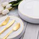 N9R 60PCS Gold Plastic Silverware - Gold Plastic Cutlery Set Disposable Flatware Dinnerware -30 Forks, 15 Spoons, 15 Knives for Party, Thanksgiving, Christmas