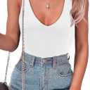 SAUNGKUAI Women's Bodysuit Plunge Deep V Neck Backless Sleeveless Going Out Tank Tops Thong Body Suits Leopard (White, XL)