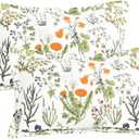 Sanracie Cotton Standard Pillow Shams 20"x26", FlowersPlant Pattern Printed Quilted Pillow Covers Standard Size Soft Breathable Pillow Cases 2 Pcs