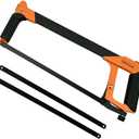 Hand Saw, 12 inch Hacksaw Frame Heavy Duty Adjustable Hacksaw with 2 Extra High-Carbon Steel Blade for Steel Pipe Cutting, PVC, Carpentry, Woodworking