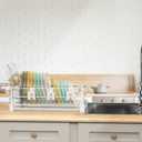 Simple Houseware White Dish Drying Rack with Drainboard, Utensil Holder & Mug Hooks Metal Kitchen Counter Organizer