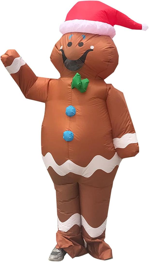 Inflatable Gingerbread Man Costume Blow up Christmas Costume Cosplay Party Halloween Xmas Suit Christmas Decoration