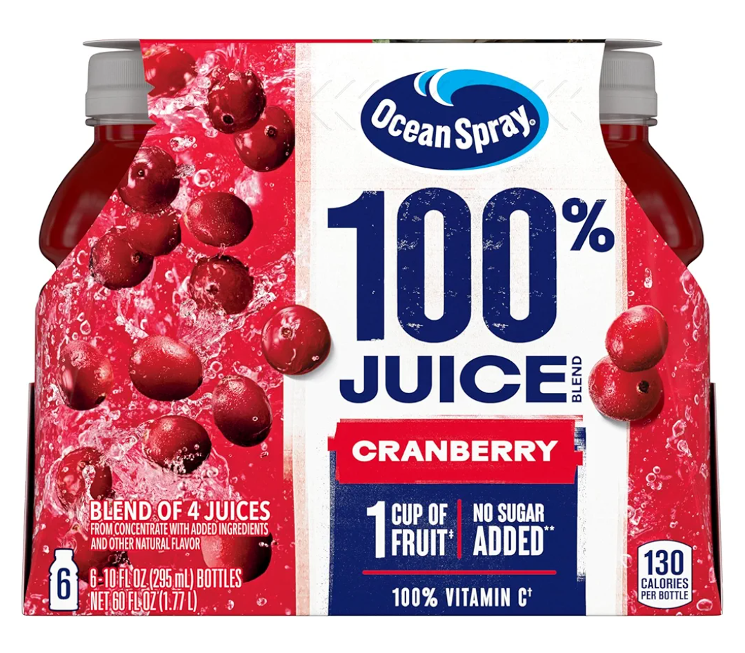 Ocean Spray 100% Juice, Cranberry Juice, 10 Ounce Bottle (Pack of 6), BBD 03/21/26