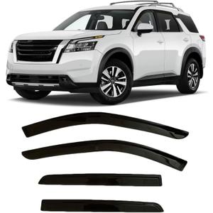 2022-2025 Tape-On Rain Guards for Nissan Pathfinder Side Window Visor Deflectors S SV SL Platinum Rock Creek Smoke Tinted Vent Shades 2023 2024