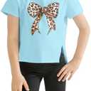 Girls Butterfly Graphic T Shirt Cute Short Sleeve Tees Summer Tops Crewneck Side Slit Shirt Size 130