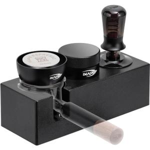 IKAPE 58MM Espresso Tamper Kit Black 6 IN 1, Featuring Coffee Tamper, Distributor, Tamper Station, Magnetic Dosing Funnel, Puck Screen, and Towel