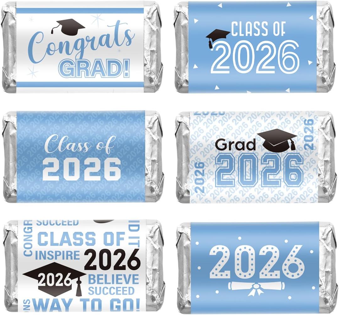 Outus 90 Pcs Graduation 2026 Decoration Label Sticker - Congrats Grad Mini Candy Bar Wrapper Class of 2026 Party Supplies for High School College Nursing Grad, Candy Not Included (Light Blue)