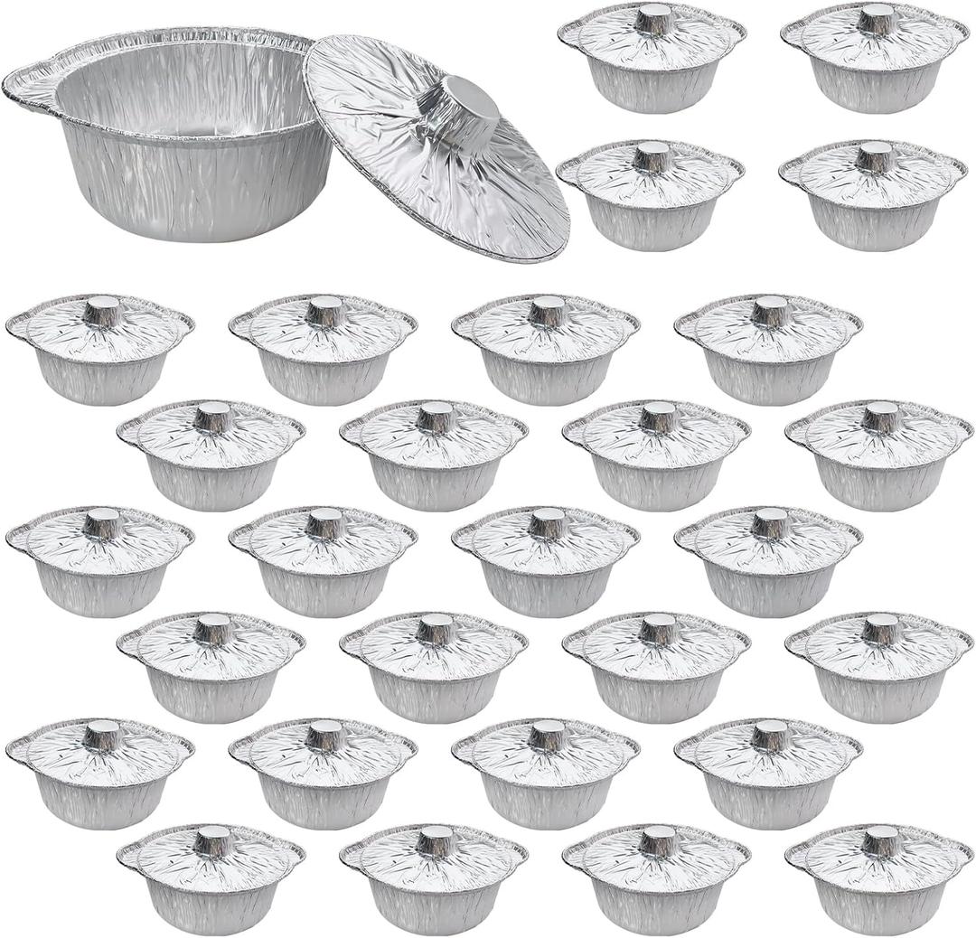28 Pcs Disposable Aluminum Pot with Lid Round Foil Pans for Cooking, Baking, and Heating Food Container for Vacation, Camping, and Party Supplies (33.8 oz)