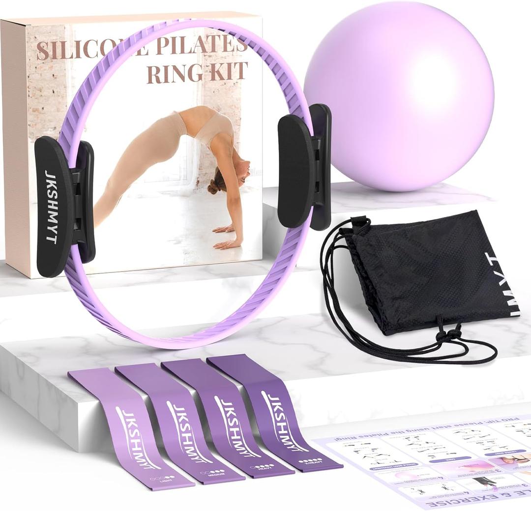 Pilates Ring Kit for Women, Pilates Equipment – 14.5" Home Magic Circle Workout with Pilates Ball, Resistance Bands, Better me Pilates Essentials Starter Set for Beginners Toning Shape Full Body