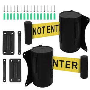 Wall Mount Retractable Belt Barrier 2 Pack, TrreZon Fixed Retractable Belt Barrier with Steel Case 16' Yellow Belt with "Caution: DO NOT Enter" for Grocery, Retail Store, Office, Stadium, School