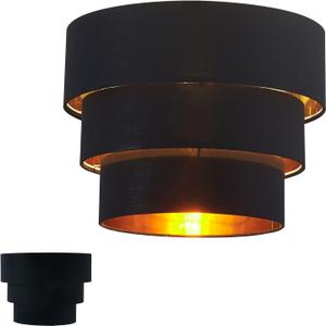 Lamp Shades for Floor Lamps, Pendant Lighting and Chandelier Replacement, 3-Tier Drum Fabric Lampshade with Natural Linen Handcrafted(Black)