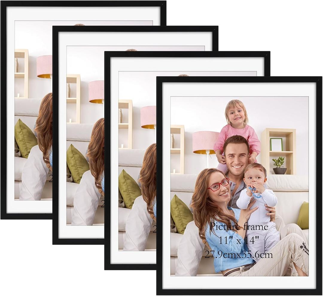 Giftgarden Black 12x16 Picture Frames Set of 4, Matted to 11x14 Picture with Mat or 16x12 Artwork Without Mat, Wall or Tabletop Display