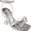 Zzheels Double Bowknots Crystal Sandals Clear Slingback Heels Square Toe Shoes for Party Wedding (Silver, 8 US)