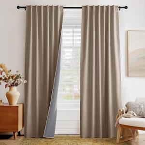 PONY DANCE Linen 100% Blackout Curtains 84 inches Long for Bedroom Living Room Darkening Full Black Out Rod Pocket Back Tab Textured Thermal Insulated Window Curtain Drapes, 2 Panels Set, Linen/Burlap